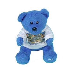 Small blue bear stuffed plush toys wear t-shirt inside with plastic particles