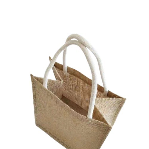 Linen material advantageous small carry hand bags for women with cotton handle