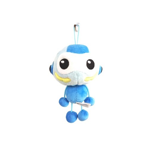 Customizable robot plush toy with short fluffy fur, ideal for children and featuring a personalized printed logo